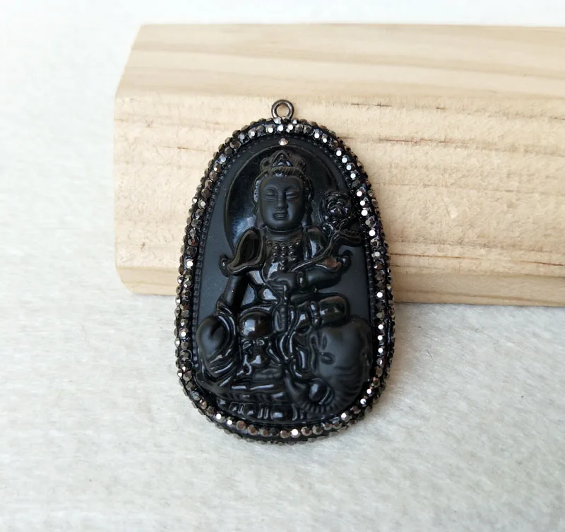 5pcs/lot Carved Buddha Black Obsidian Stone Buddhist Pendant,With Zircon Rhinestone Crystal Pave Guanyin/ Mother charm PD859 
5pcs/lot Carved Buddha Black Obsidian Stone Buddhist Pendant,With Zircon Rhinestone Crystal Pave Guanyin/ Mother charm PD859