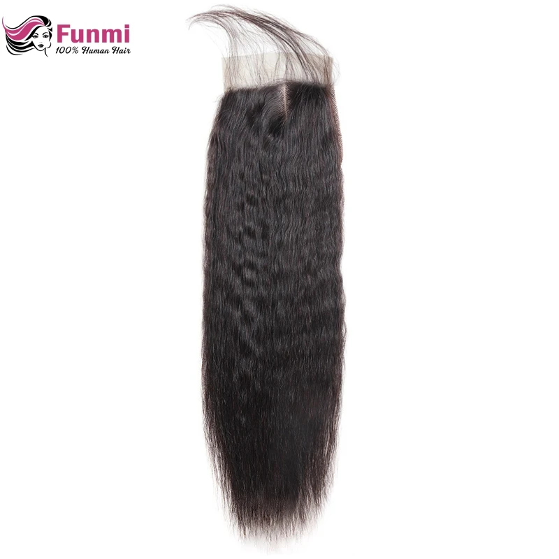 Funmi бразильские виргинские волосы закрытие Yaki прямые свободные/средний/три части