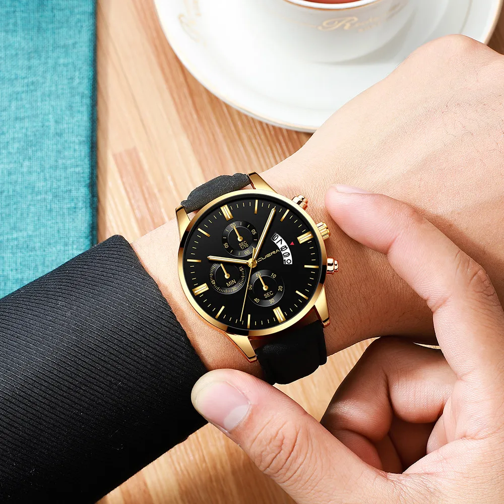 Women Black Fashion man Watch Round Stainless Steel Case Casual Watch Leather Band Analog Alloy Sport Watches for Gift J09
Women Black Fashion man Watch Round Stainless Steel Case Casual Watch Leather Band Analog Alloy Sport Watches for Gift J09