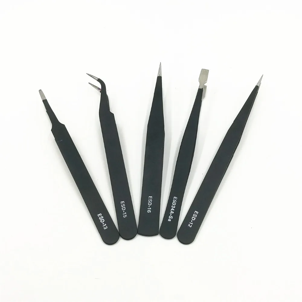 5Pcs/Set Electronics Precision Tweezers Set for Watch Jewelry Mobile Phone Industrial Repair Tweezers Anti Static Thickness 1.5m
5Pcs/Set Electronics Precision Tweezers Set for Watch Jewelry Mobile Phone Industrial Repair Tweezers Anti Static Thickness 1.5m