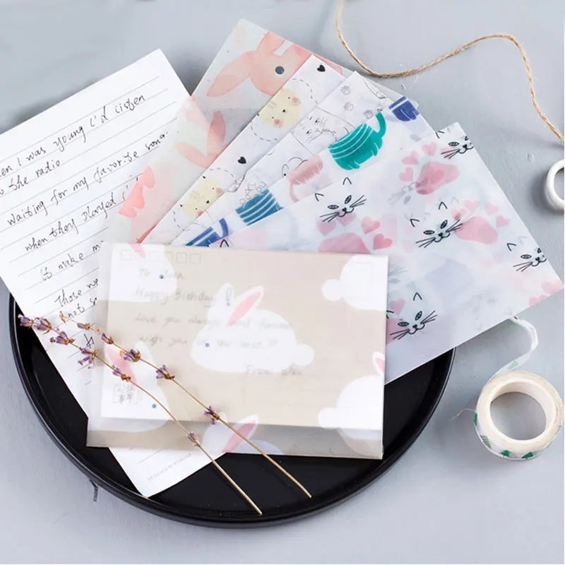 3 pcs/set Cute cat Sulfuric acid paper Envelope stationery Office&School Supplies envelope for Wedding Letter Invitation | Канцтовары