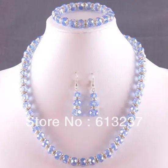 hot free Shipping new 2014 Fashion Style diy 8X10MM Light blue Crystal Faceted Beads Necklace+ Bracelet +Earrings MY5200
hot free Shipping new 2014 Fashion Style diy 8X10MM Light blue Crystal Faceted Beads Necklace+ Bracelet +Earrings MY5200