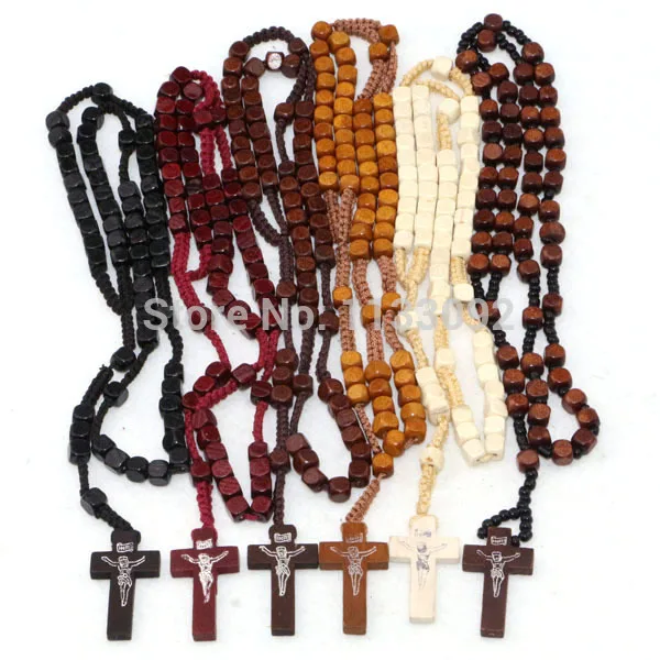 wholesale 50pcs/lot mix colors NEW Square Cube Wooden Beads Rosary Necklace With Crucifix / Cross Rosary Necklace
wholesale 50pcs/lot mix colors NEW Square Cube Wooden Beads Rosary Necklace With Crucifix / Cross Rosary Necklace