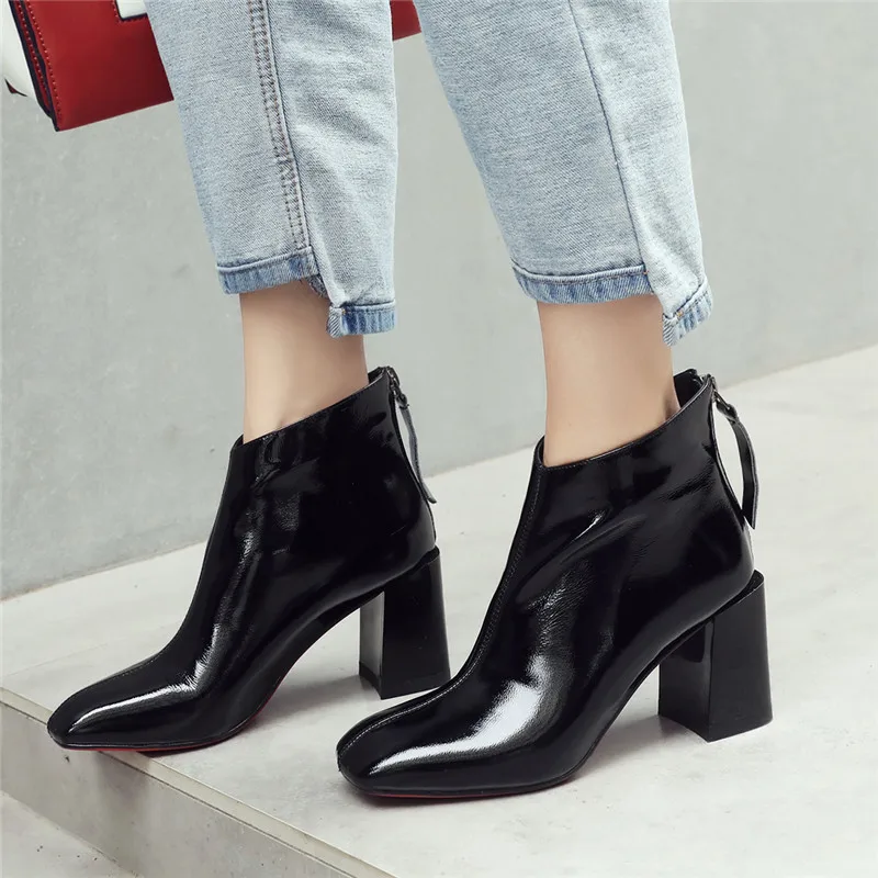 ENMAYER Women Ankle Boots High Heels Boots Back Zipper Winter Cow Leather Fashion Shoes Square toe Square Heels Causal CR892
ENMAYER Women Ankle Boots High Heels Boots Back Zipper Winter Cow Leather Fashion Shoes Square toe Square Heels Causal CR892