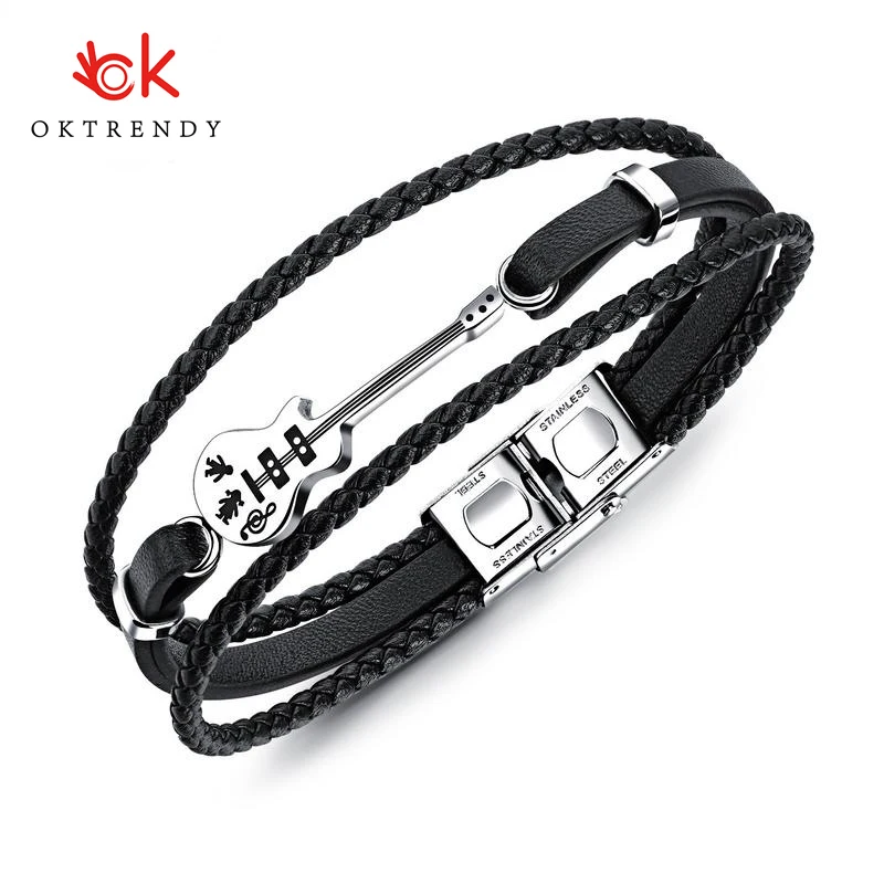 Oktrendy Unique Punk Stainless Steel Guitar ID Bracelets Logo Leather Bracelet for Men Rope Bangle Drop shipping
Oktrendy Unique Punk Stainless Steel Guitar ID Bracelets Logo Leather Bracelet for Men Rope Bangle Drop shipping