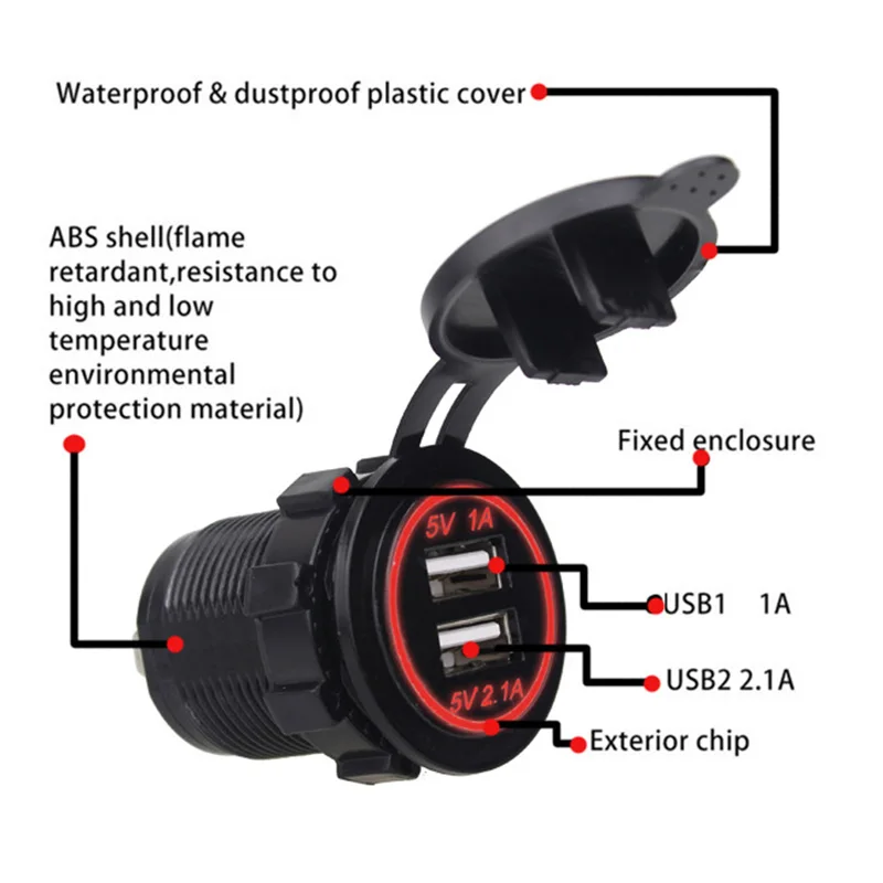 Универсальное автомобильное зарядное устройство Rovtop USB водонепроницаемое с