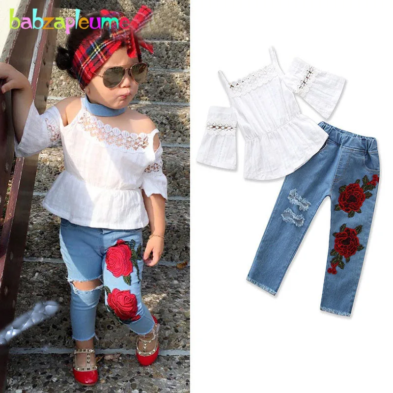 Two Piece Summer Kids Wear Toddler Girls Clothes Fashin White T-shirt+Flower Hole Jeans Baby Outfit Children Clothing Set BC1731
Two Piece Summer Kids Wear Toddler Girls Clothes Fashin White T-shirt+Flower Hole Jeans Baby Outfit Children Clothing Set BC1731