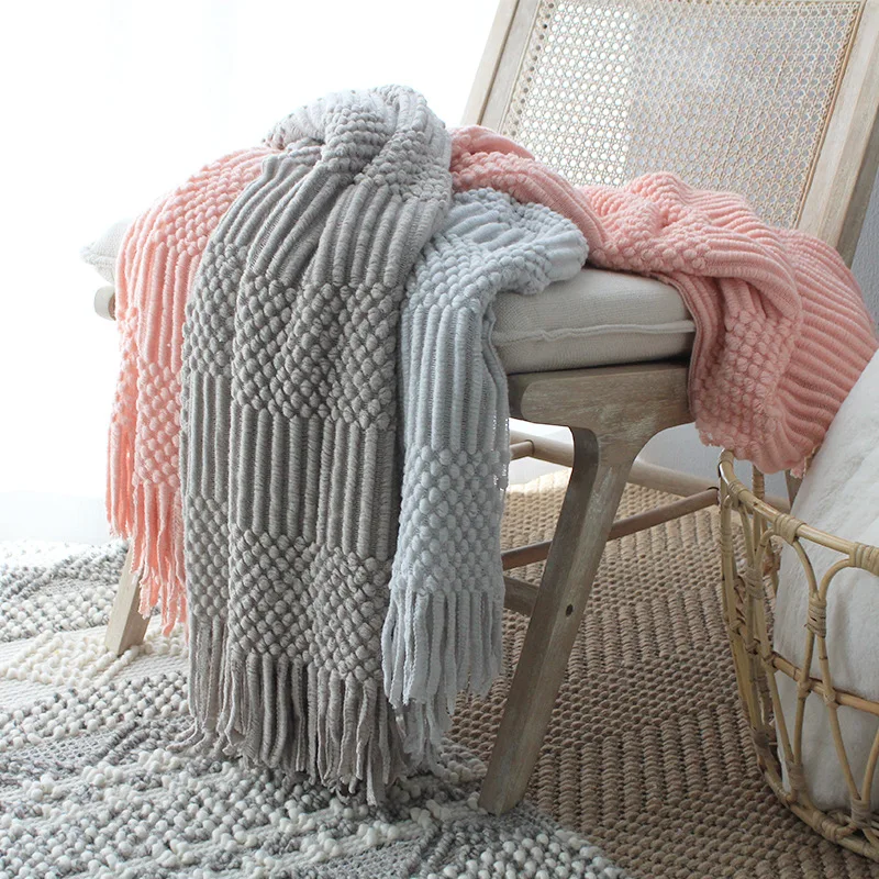 

Новое модное розово-серое вязаное одеяло супер мягкое одеяло для кровати/покрывало для дивана 127*170 см пузырьковое одеяло