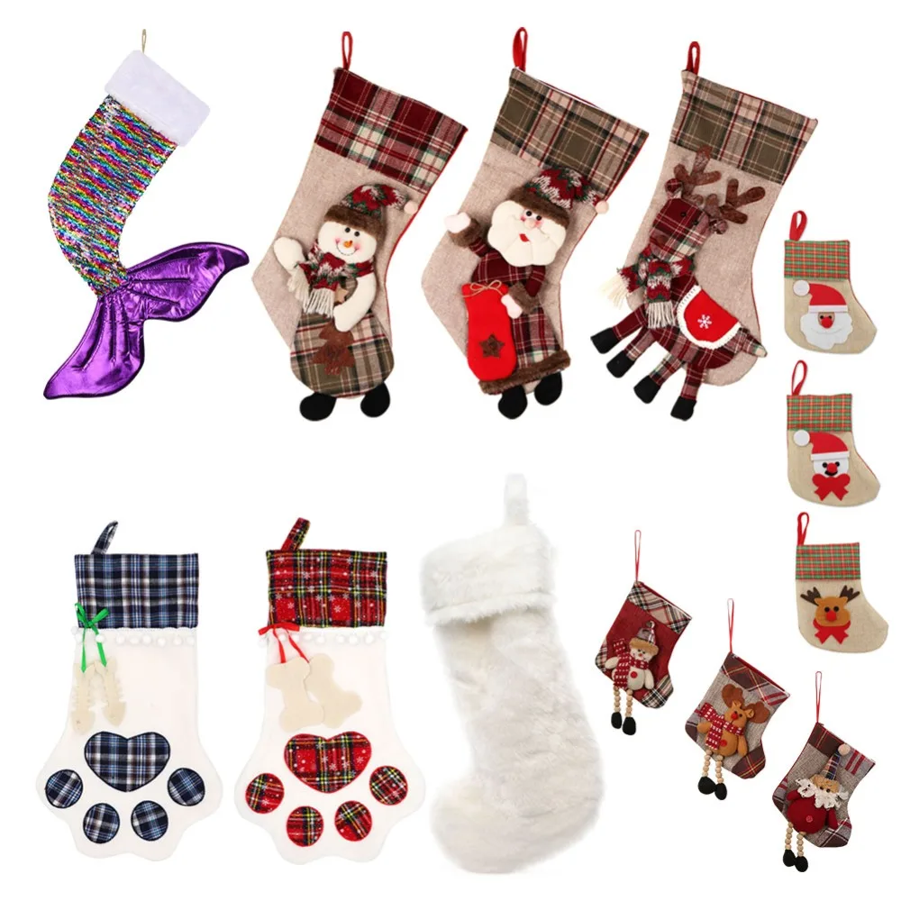 OurWarm Рождественский подарок носки мешок конфет собака лапа Русалка снеговик