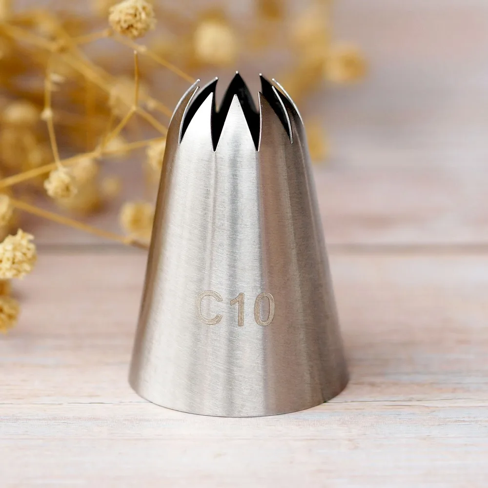 

#C10 Large Size Piping Nozzle Cake Cream Decoration Stainless Steel Icing Tips Cupcake Pastry Tools 10 Teeth Close Star