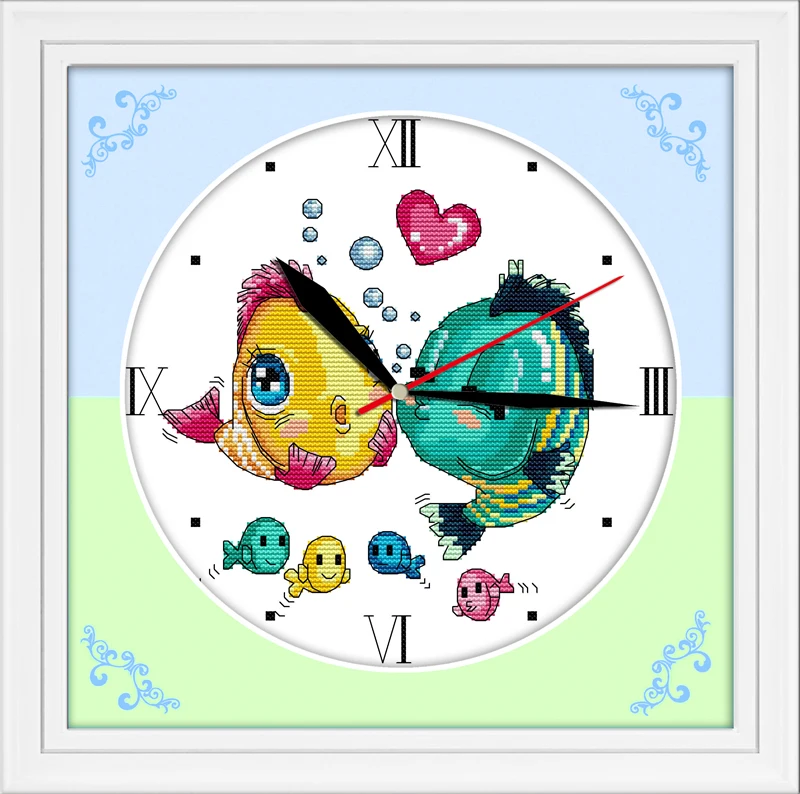 Kissing fishes clock cross stitch kit 14ct 11ct canvas wall clock stitches embroidery DIY handmade needlework plus
Kissing fishes clock cross stitch kit 14ct 11ct canvas wall clock stitches embroidery DIY handmade needlework plus