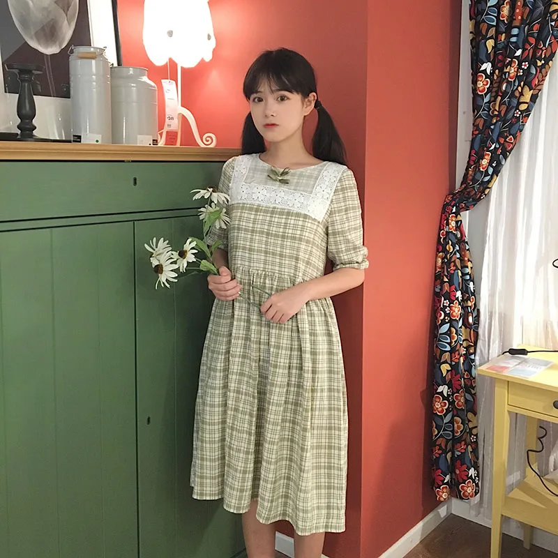 Vintage Women Half Sleeve Dress Lace Bow Trim Cute Women Fresh Matcha Dress Patchwork Spring Women Fashion One Piece Sweet Girl
Vintage Women Half Sleeve Dress Lace Bow Trim Cute Women Fresh Matcha Dress Patchwork Spring Women Fashion One Piece Sweet Girl