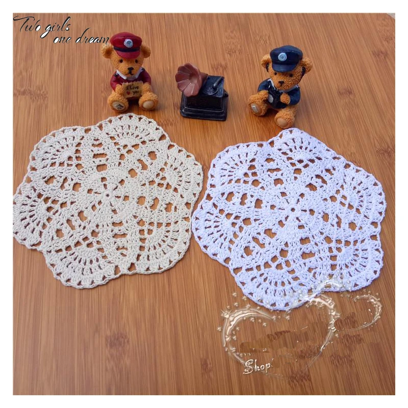 

Handmade Crochet Round Flower Doilies American Retro Household Table Placemats 19cm Shooting Props Coaster Wedding Gift 20pcs/lo