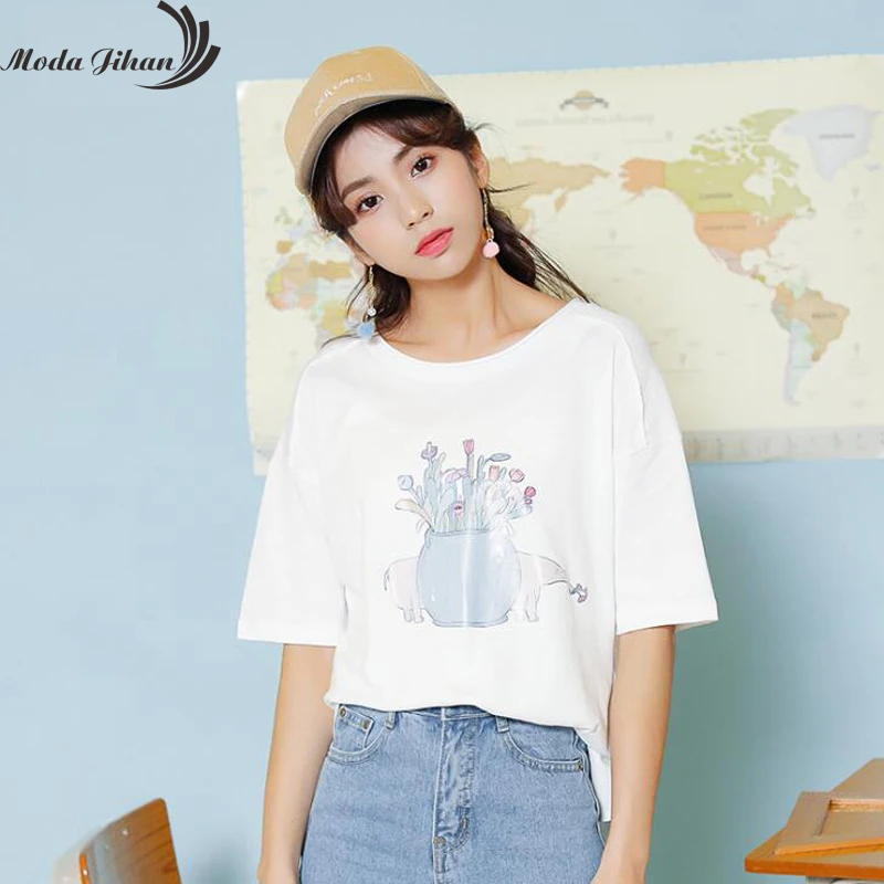 Moda Jihan новинка шикарные футболки для молодых женщин хлопковые с короткими