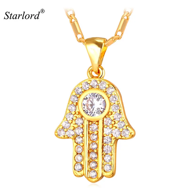 Женское/Мужское ожерелье Hamsa золотого цвета с кулоном из фианита Ювелирное