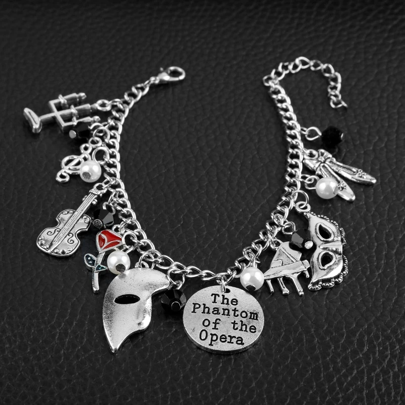 Movie The Phantom of the Opera Bracelet for Women Mask Violin Pendant Jewelry Zinc Alloy Bracelets Girls | Украшения и аксессуары