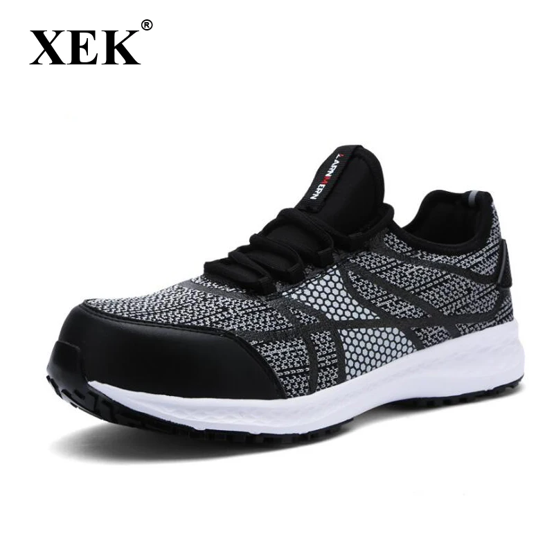 

XEK Work labor insurance fly woven mesh coconut shoes men's steel toe caps boot non-slip summer breathable deodorant wyq36