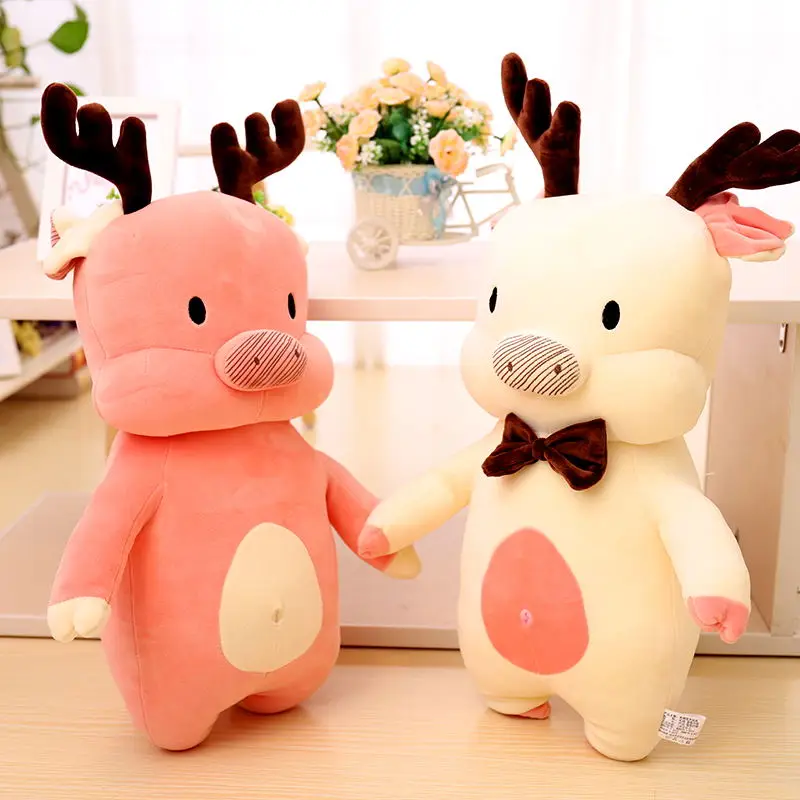 Cartoon piggy Christmas Elk stuffed plush pig toy soft pillow filling down feather cotton gifts for friends | Игрушки и хобби