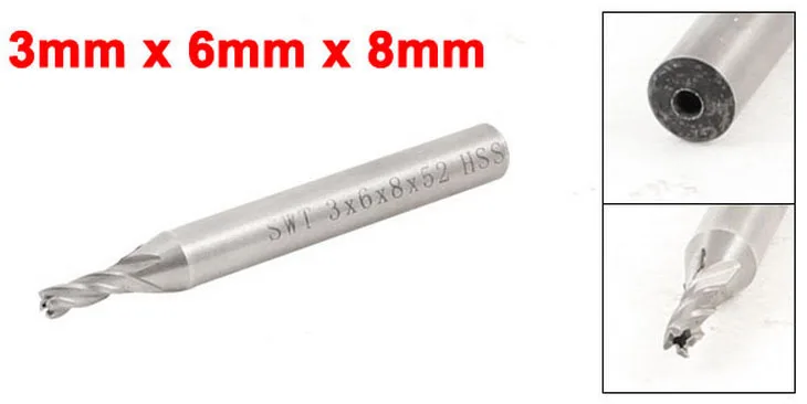 Milling Cutter Tool Straight End Mill 3mm x 6mm x 8mm x 52mm 3 Flute Silver Tone 5pcs
Milling Cutter Tool Straight End Mill 3mm x 6mm x 8mm x 52mm 3 Flute Silver Tone 5pcs