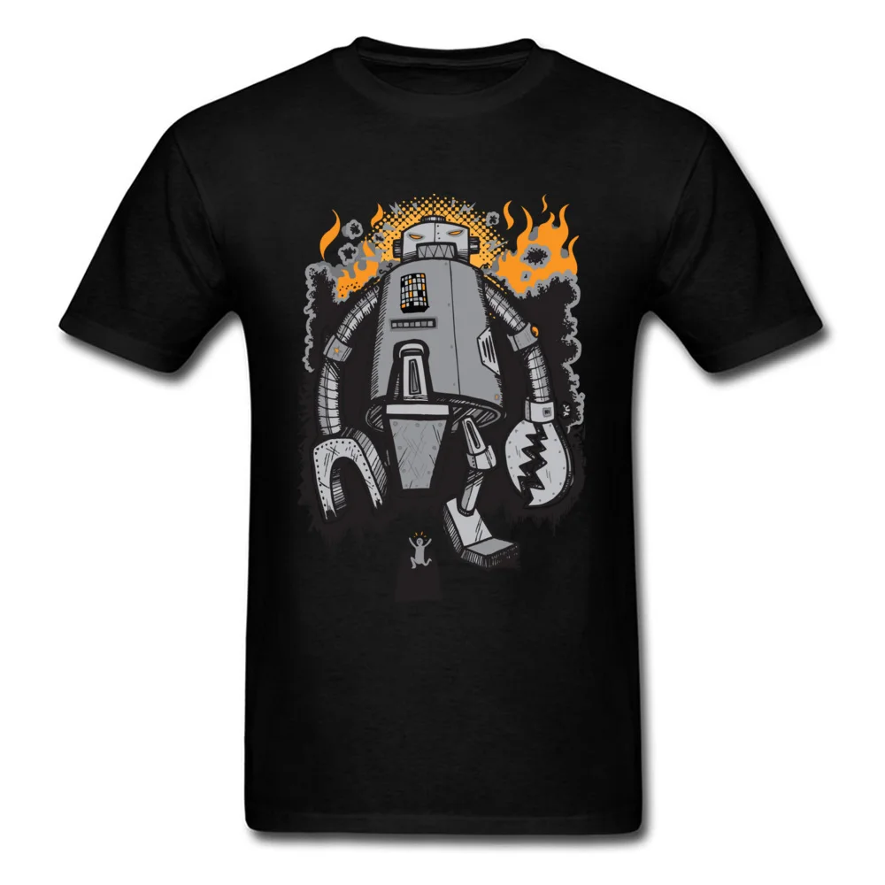 2018 атака робота Забавный дизайн мультфильм Топы Teeshirt черная футболка с рисунком