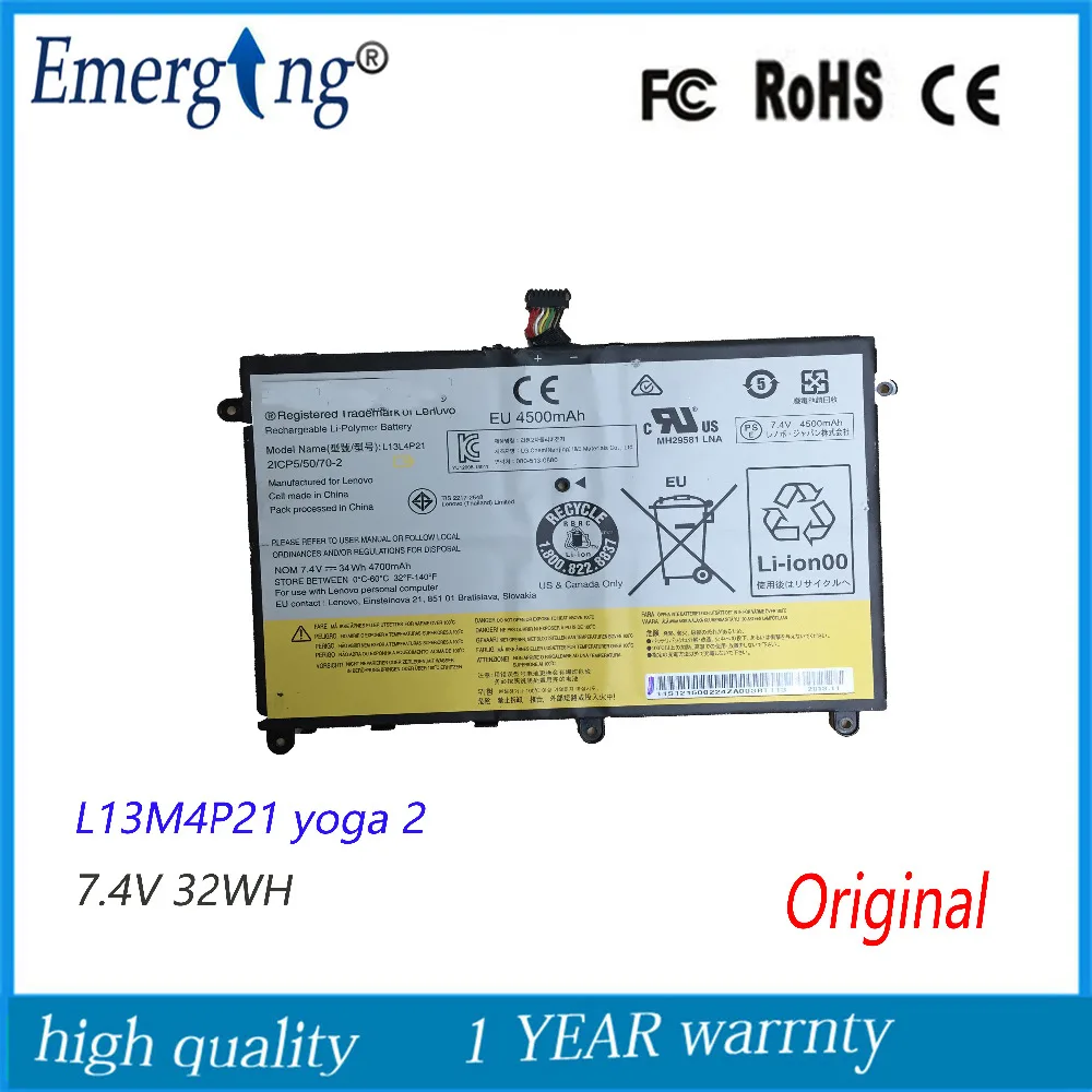 7.4V 32Wh New Original Laptop Battery for Lenovo L13M4P21 yoga 2 11 L13L4P21 20332
7.4V 32Wh New Original Laptop Battery for Lenovo L13M4P21 yoga 2 11 L13L4P21 20332