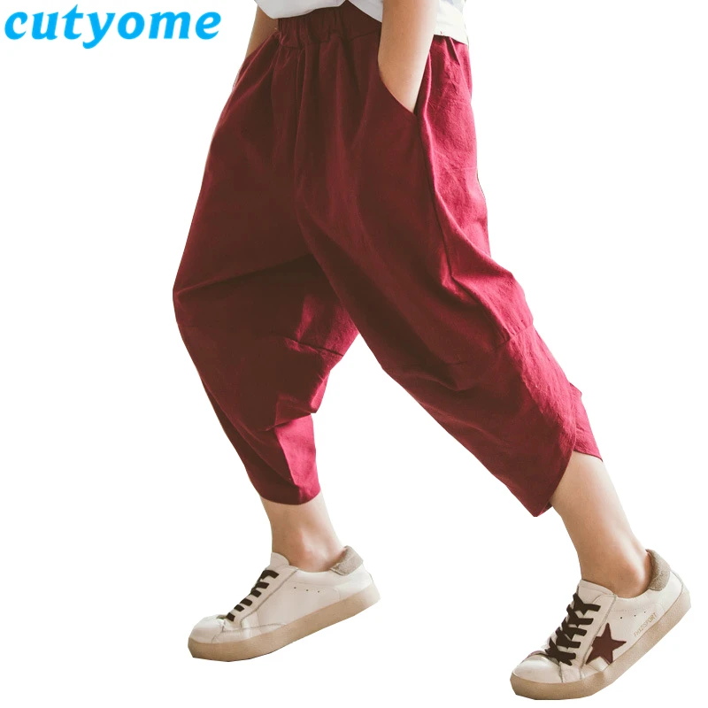 Cutyome/шаровары для маленьких мальчиков летние однотонные льняные детские штаны до