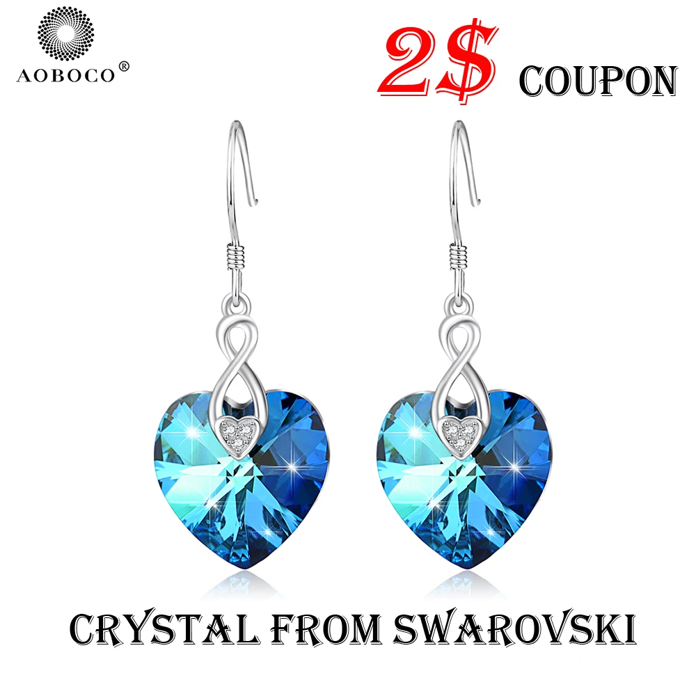 AOBOCO 925 Sterling Silver Earring Fine Jewerly Infinite Love Heart Drop Earrings Blue Crystal From Swarovski Gift For Women Mom
AOBOCO 925 Sterling Silver Earring Fine Jewerly Infinite Love Heart Drop Earrings Blue Crystal From Swarovski Gift For Women Mom