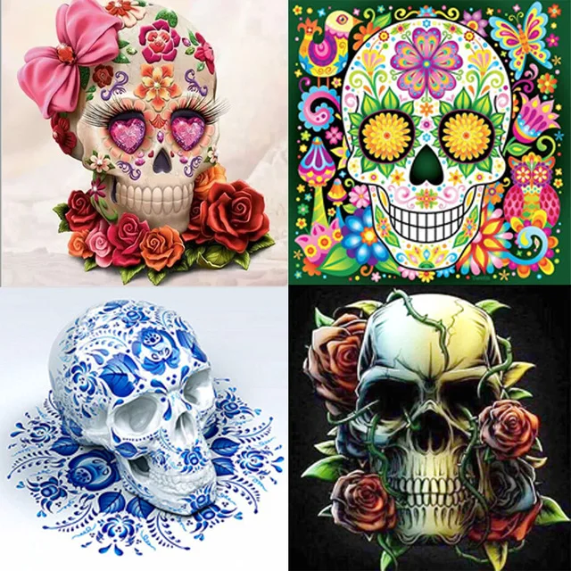 5d алмазная краска ing sugar skull Rose Diy вышивка полная квадратная Алмазная круглая