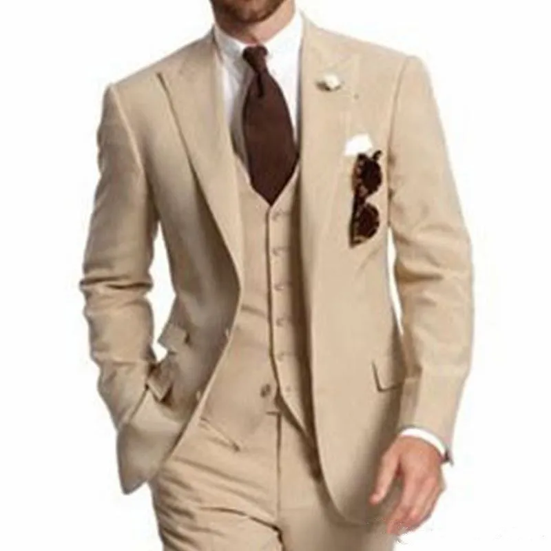 Custom Made Beige Men Suits Peaked Lapel New Design Cheap Wedding Suits Three Piece Groomsmen Tuxedos (Jacket+Pants+Vest)
Custom Made Beige Men Suits Peaked Lapel New Design Cheap Wedding Suits Three Piece Groomsmen Tuxedos (Jacket+Pants+Vest)
