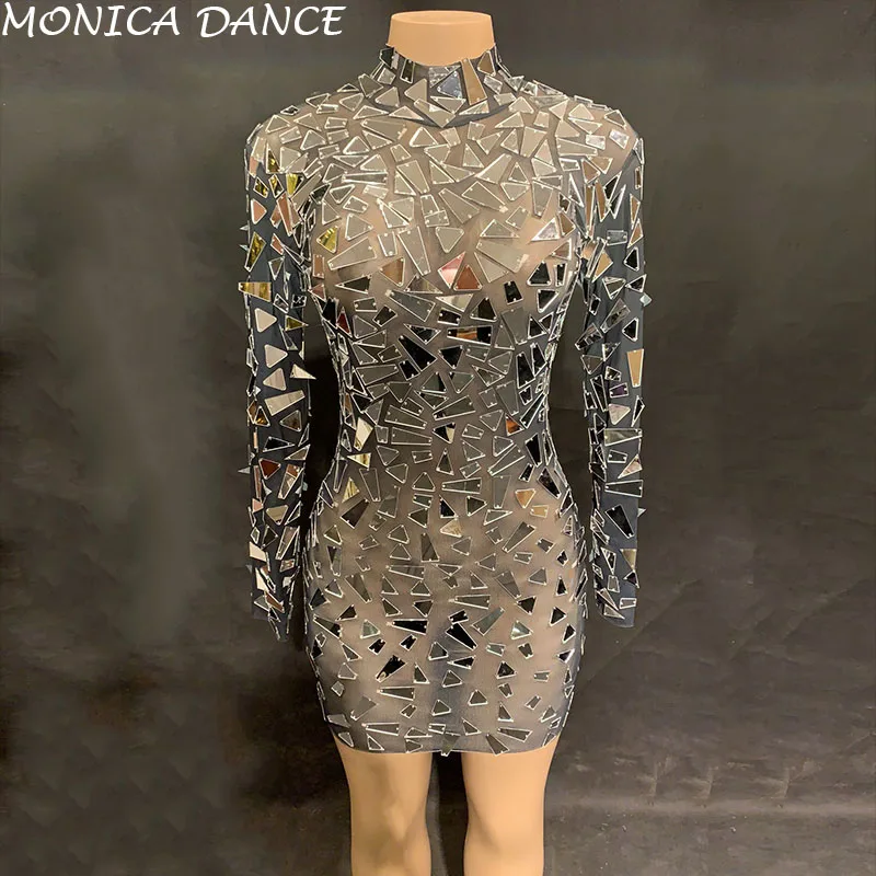 Women Sparkly Mirrors BLACK Mesh Dress Nightclub Birthday Celebrate See Through Dress Sexy Skinny Costume Dance Stretch Dress
Women Sparkly Mirrors BLACK Mesh Dress Nightclub Birthday Celebrate See Through Dress Sexy Skinny Costume Dance Stretch Dress