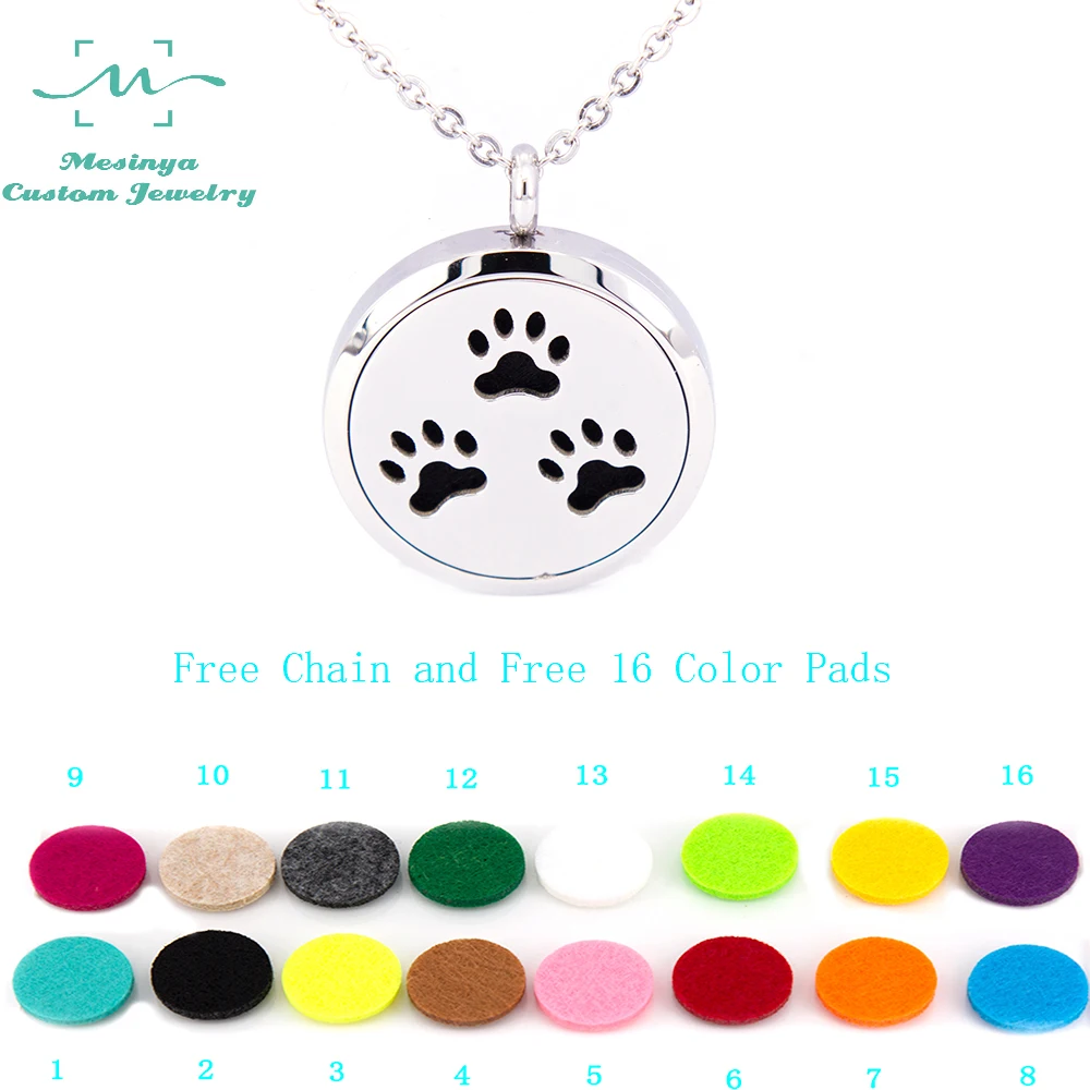 

1 piece mesinya Hollow Dog Paw (30mm) Aromatherapy/Essential Oils 316L Stainless Steel Diffuser Locket pendant Necklace