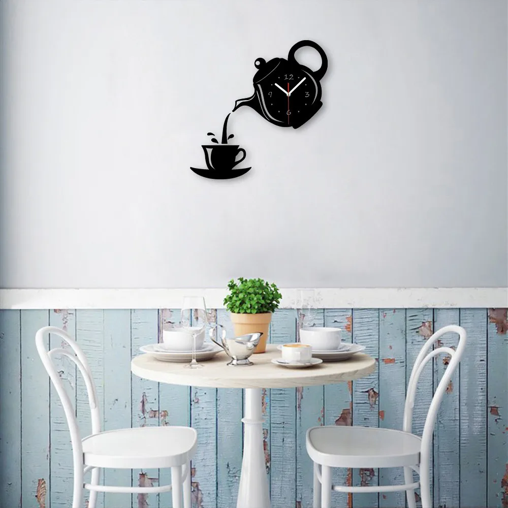 Creative DIY Acrylic Coffee Cup Teapot 3D Wall Clock Decorative Ktchen Living Room Dining Home Decor | Дом и сад