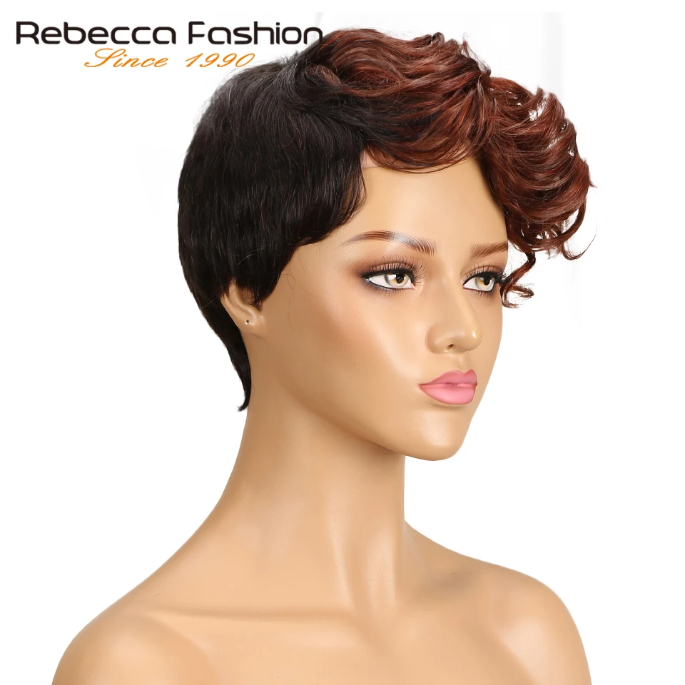 Rebecca Short Sassy Curly Hair Wig Peruvian Remy Human Wigs For Black Women Brown Red Mix Color Machine Made Free Ship | Шиньоны и