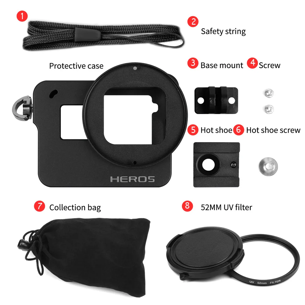 EKENCAM CNC Aluminum Alloy Cage Protective Case with Backdoor and 52mm UV Filter for Go Pro Hero 5 Black Camera Accessories
EKENCAM CNC Aluminum Alloy Cage Protective Case with Backdoor and 52mm UV Filter for Go Pro Hero 5 Black Camera Accessories