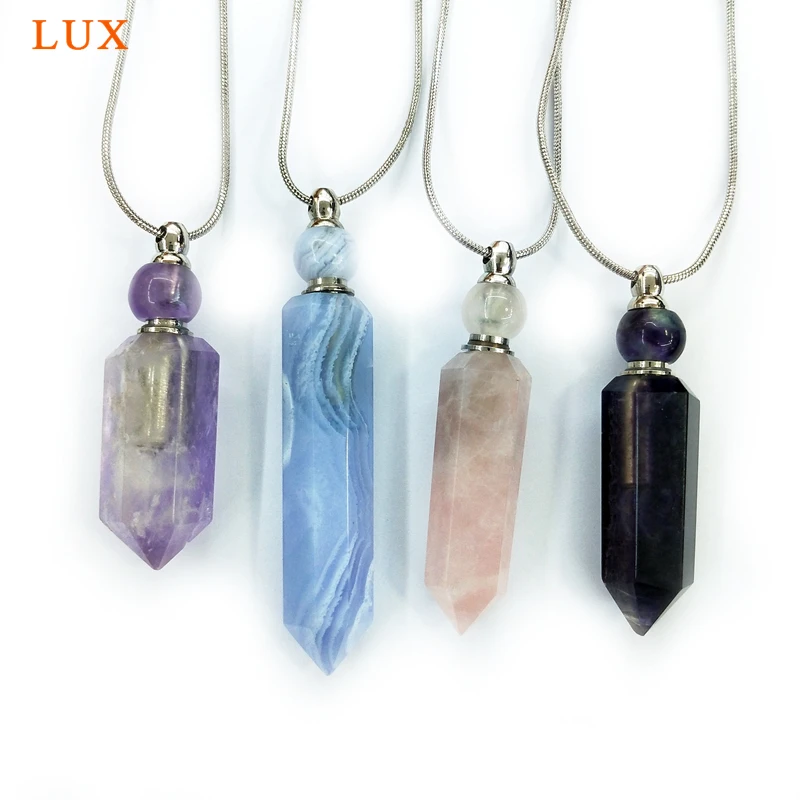 Natural blue lace agates Amethysts Rose Quartzs Fluorite Perfume Bottle Pendant Essential Oil Jar Chain Necklace
Natural blue lace agates Amethysts Rose Quartzs Fluorite Perfume Bottle Pendant Essential Oil Jar Chain Necklace