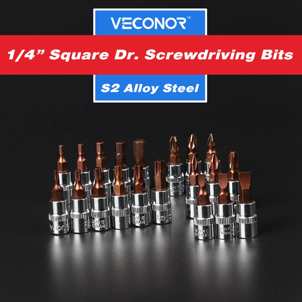 1/4" Square Drive Screwdriver Socket Bits Hex Phillips & Slotted Security Bit Socket Bronze-colored CRV Steel
1/4" Square Drive Screwdriver Socket Bits Hex Phillips & Slotted Security Bit Socket Bronze-colored CRV Steel