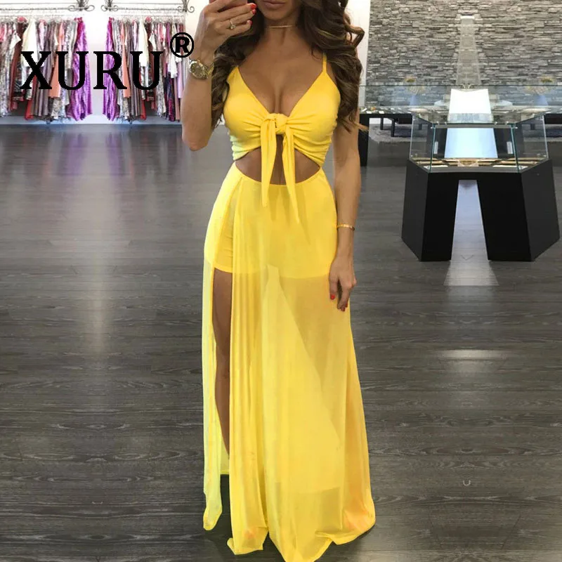 XURU summer new women's mesh stitching dress sexy chest knotted a variety of wearing dress white yellow red black dress
XURU summer new women's mesh stitching dress sexy chest knotted a variety of wearing dress white yellow red black dress