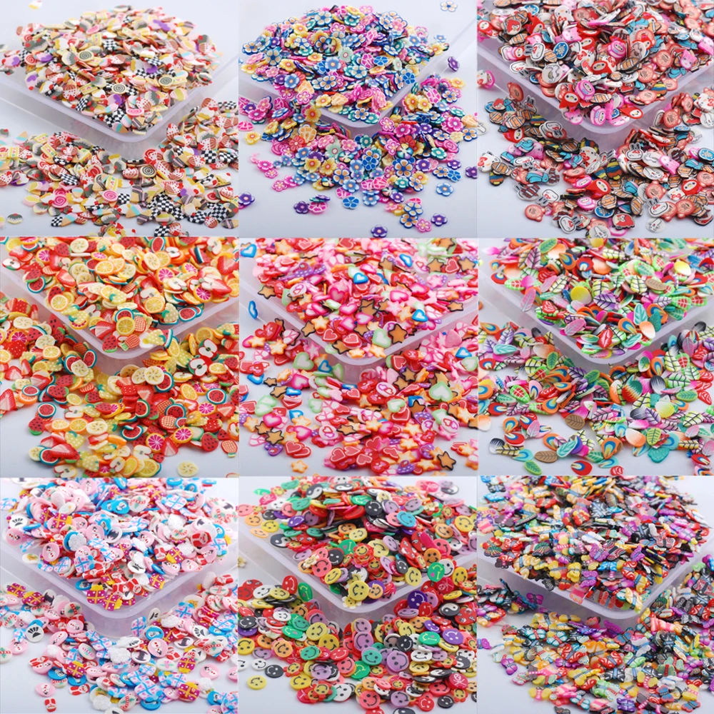 

Wholesale 100g-10000pcs/Pack Nail Decoration Decal 3D Fruit/Animal Fower Slices Polymer Clay Section Manicure Art Supplies