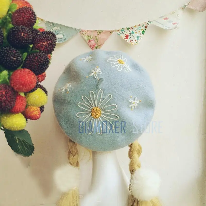 

Biamoxer Retro Lolita Hat Mori Girl Beret Painter Cap Simple Cosmos Sweet Preppy Birthday Valentine's Gift Women