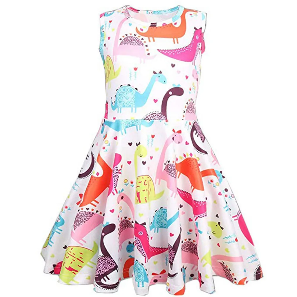 Little Girl Ceremonies Dress Polyester Wedding Party Gown Cartoon Dinosaur Print Casual Princess Dresses for Girls Clothes k0308 | Детская