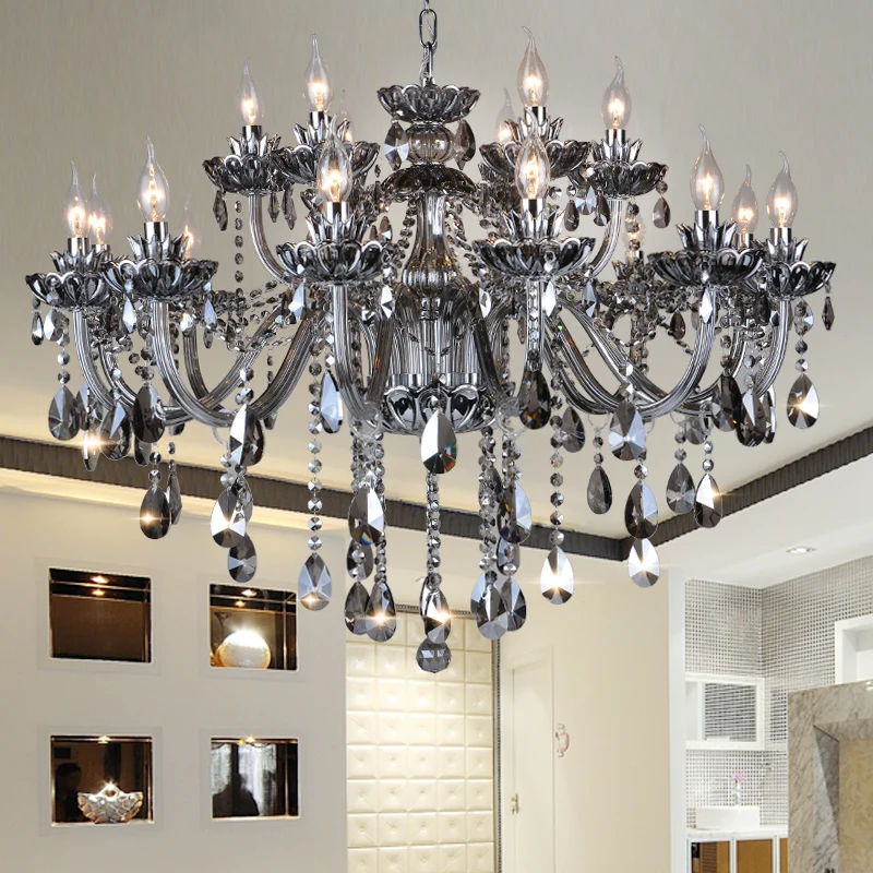 

High Quality Smoked K9 Crystal Chandelier Lustre Crystal Chandeliers Light Lustres De Cristal Chandelier LED Villa Smoked Lamp