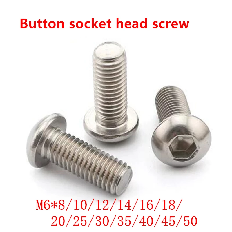 10Pcs M6 Bolt A2-70 Button Head Socket Screw Bolt SUS 304 Stainless Steel M6*8/10/12/14/16/18/20/25/30/35/40/45/50mm
10Pcs M6 Bolt A2-70 Button Head Socket Screw Bolt SUS 304 Stainless Steel M6*8/10/12/14/16/18/20/25/30/35/40/45/50mm