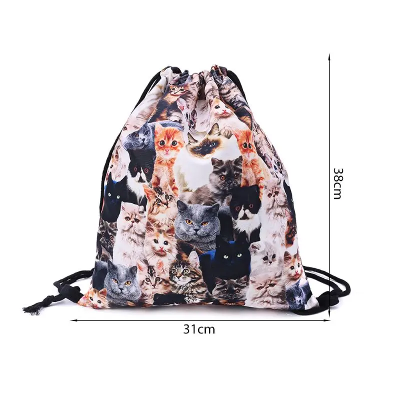 3D Print Drawstring Backpack Cute Cats Cinch Sack Rucksack Shoulder Bags Gym Bag | Багаж и сумки