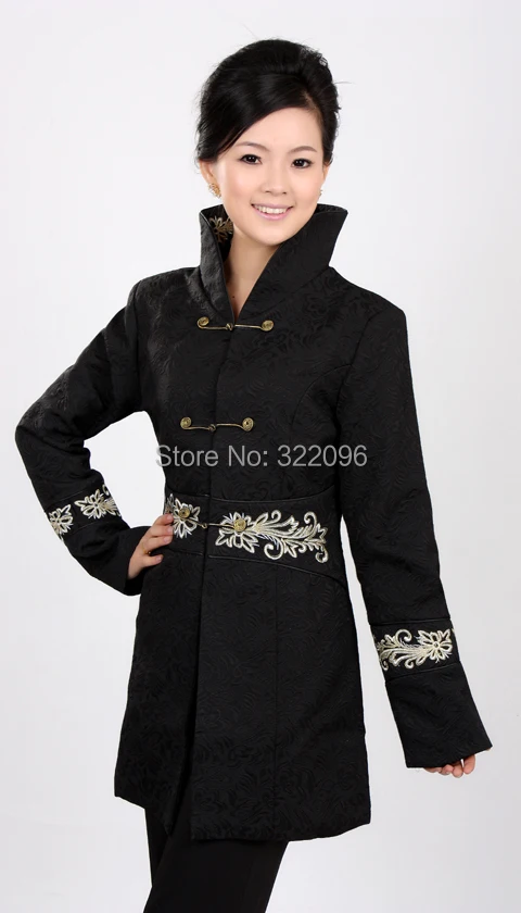 Распродажа черная китайская женская хлопковая длинная куртка Shanghai Story в