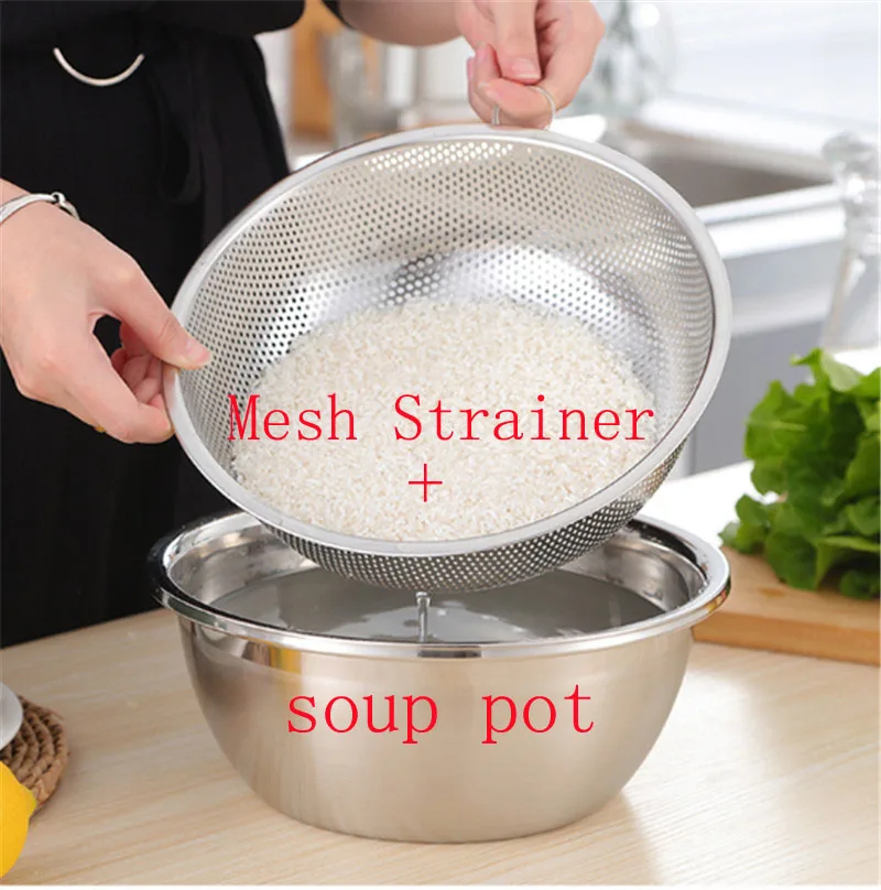 304 Stainless Steel Strainer Vegetables Food Colander Soaking Bowl Sink Washing Basket Egg Mixing Bowl Multifunctional Soup Pot
304 Stainless Steel Strainer Vegetables Food Colander Soaking Bowl Sink Washing Basket Egg Mixing Bowl Multifunctional Soup Pot