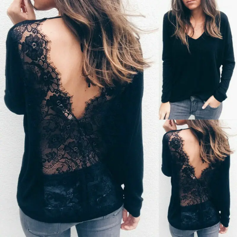 2019 Fashion Lace Backless Women Long Sleeve V-NECK Shirt Casual Lace Blouse Loose Top Shirts
2019 Fashion Lace Backless Women Long Sleeve V-NECK Shirt Casual Lace Blouse Loose Top Shirts