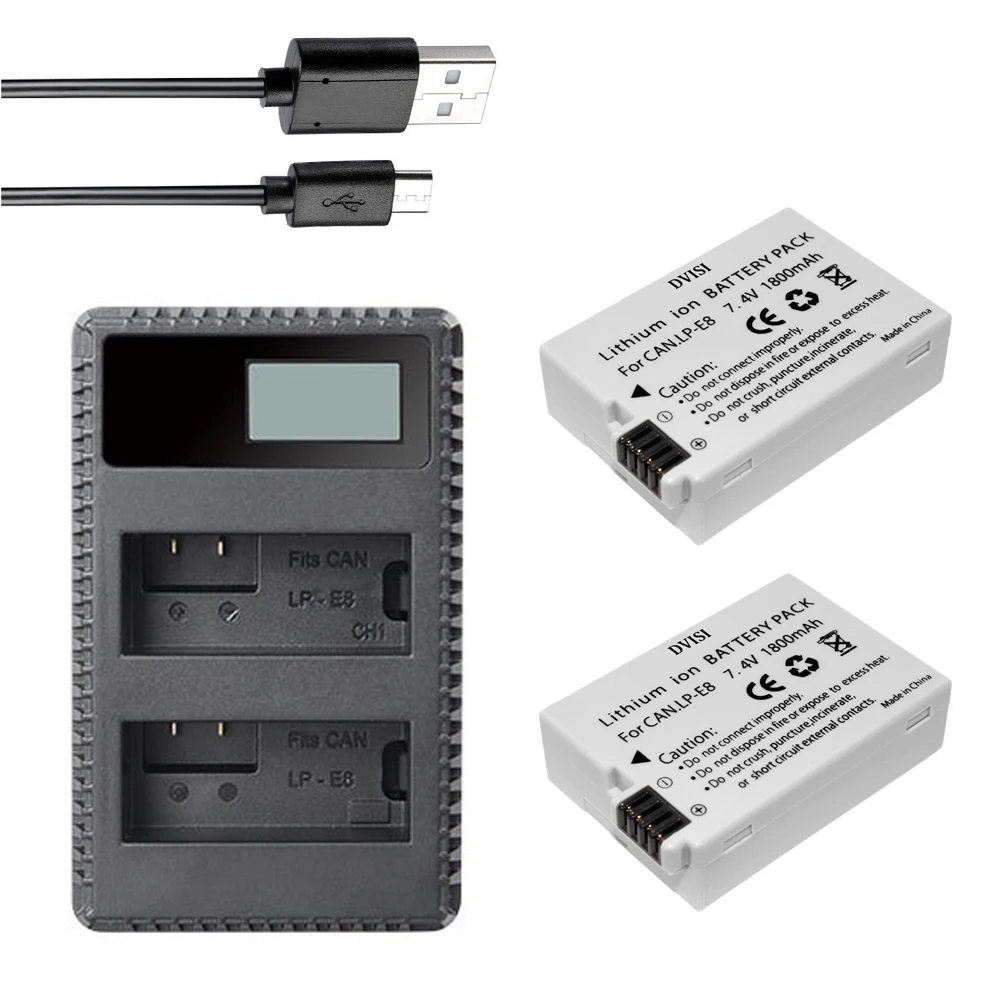 DVISI 2Pcs 1800mah LP-E8 LPE8 LP E8 Camera Battery+ USB LCD Dual Charger for Canon EOS 550D 600D 650D 700D X4 X5 X6i X7i T2i T3i
DVISI 2Pcs 1800mah LP-E8 LPE8 LP E8 Camera Battery+ USB LCD Dual Charger for Canon EOS 550D 600D 650D 700D X4 X5 X6i X7i T2i T3i