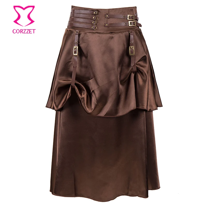 Brown 2 Layer Satin PU Leather Belted Waistband Womens Skirts Plus Size Victorian Corsets And Bustiers Gothic Steampunk Skirt
Brown 2 Layer Satin PU Leather Belted Waistband Womens Skirts Plus Size Victorian Corsets And Bustiers Gothic Steampunk Skirt