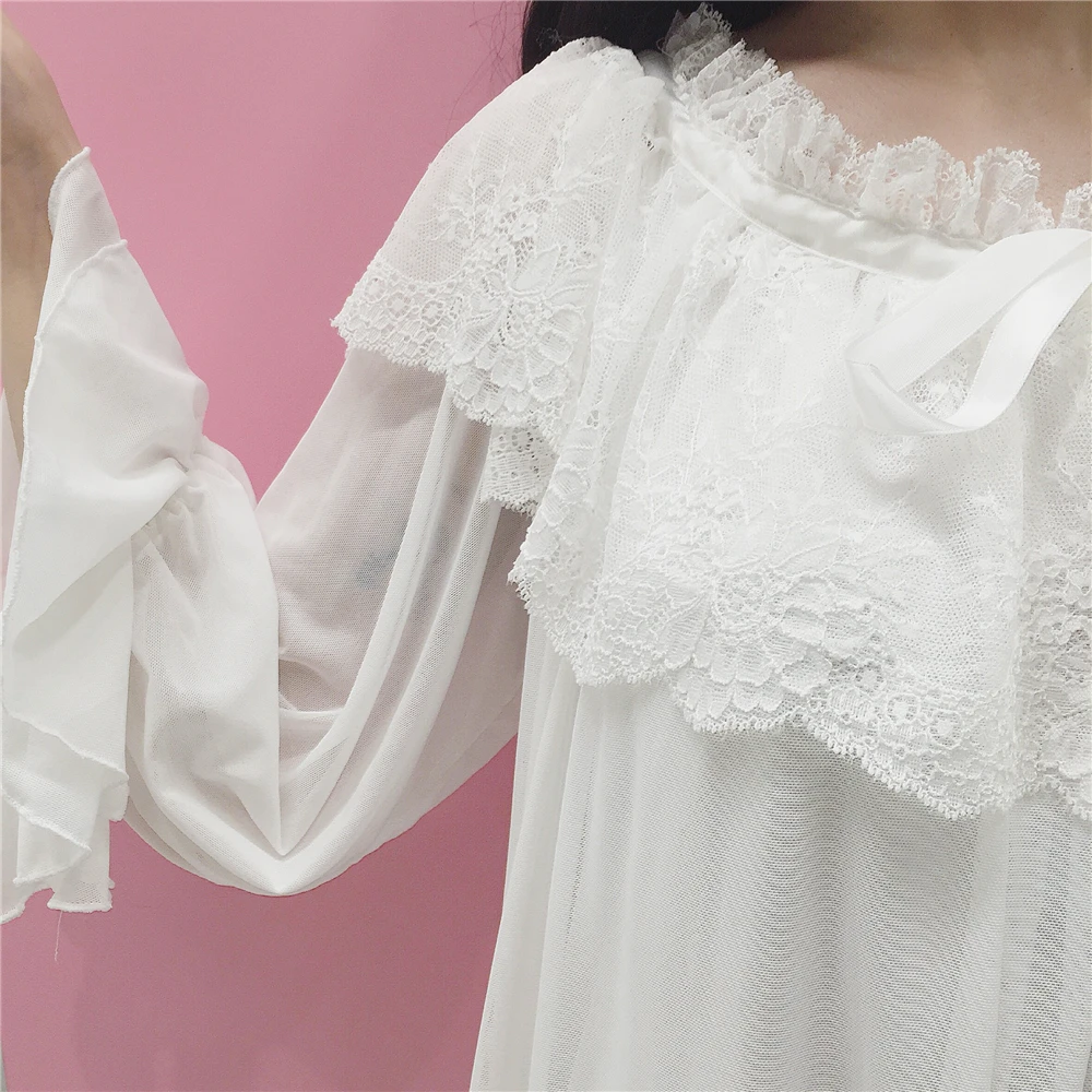 Summer Women Night Dress White Japan Style Sweet Round Neck Long Sleeve Lace Ruffle Hem Mid-Calf Nightwear Lingerie New 904-965
Summer Women Night Dress White Japan Style Sweet Round Neck Long Sleeve Lace Ruffle Hem Mid-Calf Nightwear Lingerie New 904-965