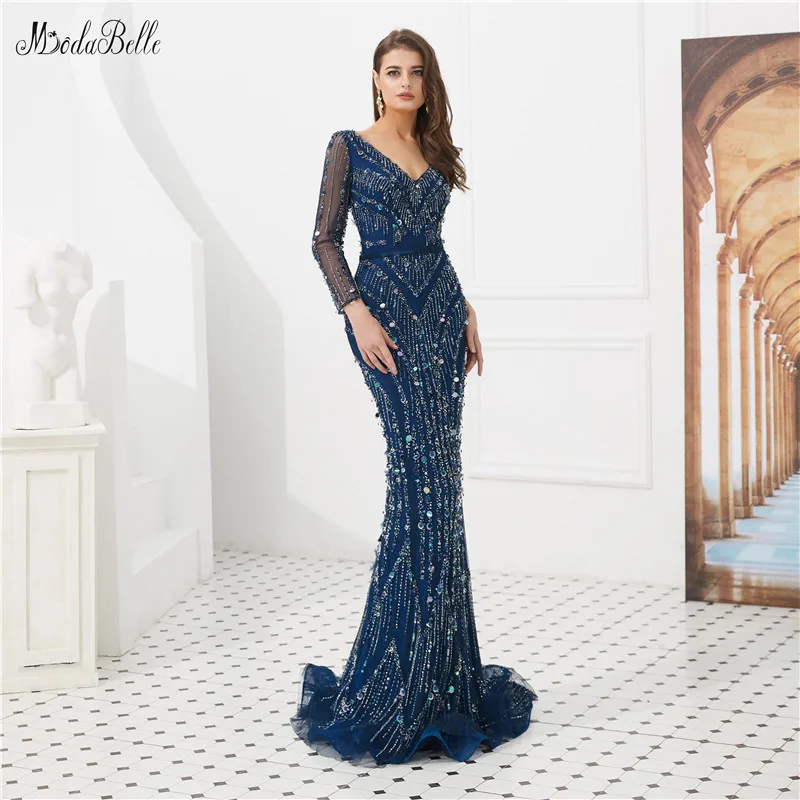 modabelle Navy Blue Evening Dress Long Sleeve Vestidos Formales V-neck Organza Sequins Long Evening Dress Robes De Soiree Longue
modabelle Navy Blue Evening Dress Long Sleeve Vestidos Formales V-neck Organza Sequins Long Evening Dress Robes De Soiree Longue